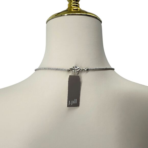 J. Jill Charm Necklace Lapis Stone Shell Pearl Beaded Silver Tone Adjustable NWT - Picture 8 of 9